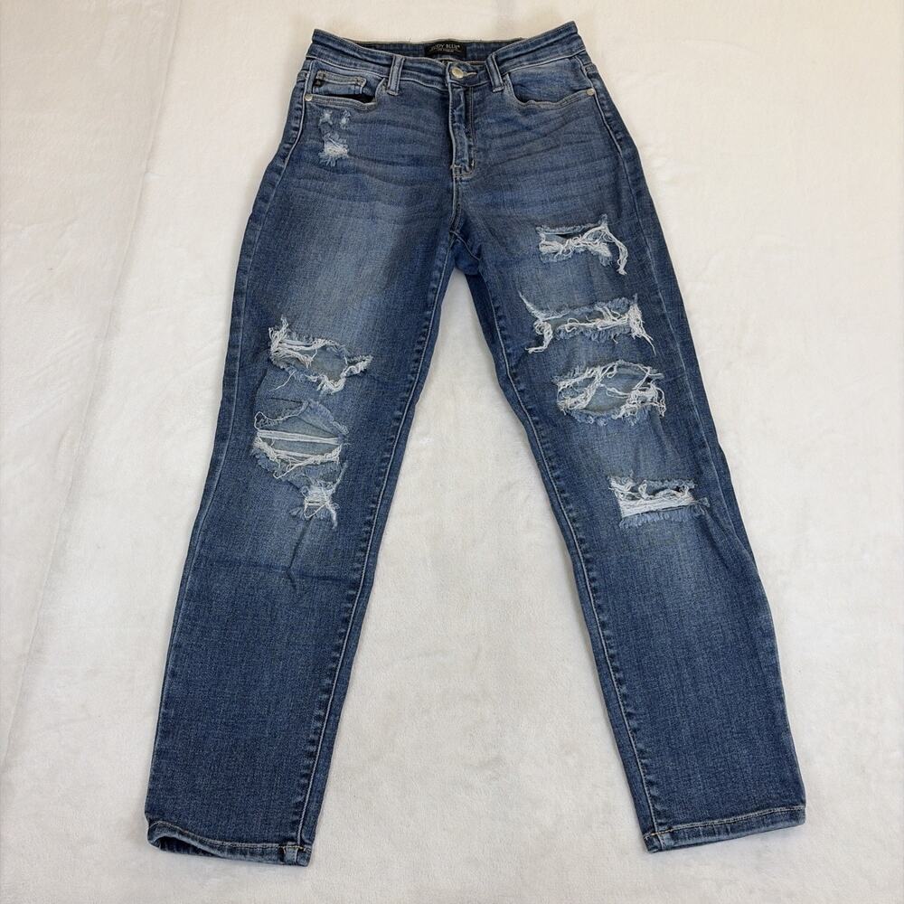 Judy Blue Skinny Fit Jeans Women 5/27 Blue Distressed Holes Mid Rise Bnfts Chrty